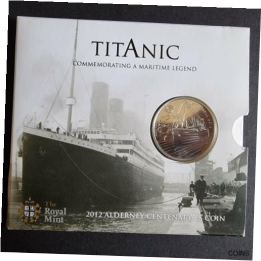 タイタニック 2012 オルダニー センテナリー 英国 ?5 BU ロイヤル ミント UNC のコインフォルダーTITANIC 2012 ALDERNEY CENTENARY UK ?5 BU Coin folder from ROYAL MINT UNC