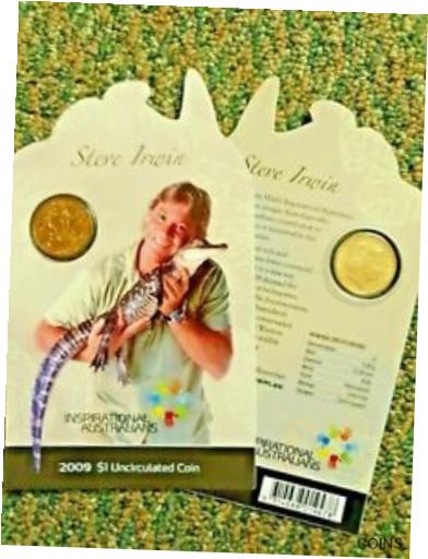  アンティークコイン コイン 金貨 銀貨  2009 $1 STEVE IRWIN INSPIRATIONAL AUSTRALIANS COIN ON CARD