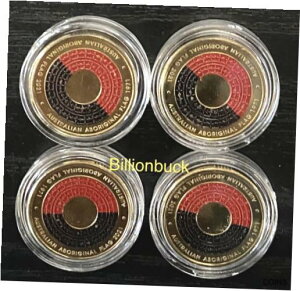 4 X 2021 $2 アボリジニの旗色の未流通コイン UNC コインカプセル入り4 X 2021 $2 Aboriginal Flag Coloured Uncirculated Coin UNC in Coin Capsule