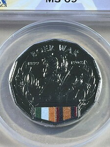 2014 オーストラリア カラー化されたボーア戦争 50 セント、ANACS による MS69 グレード2014 Australia Colorized Boer War 50 Cents Graded MS69 by ANACS