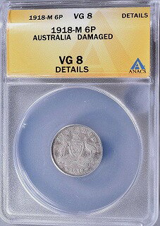 ڶ/ʼݾڽա ƥ    [̵] 1918-M Australian Sixpence ANACS VG8 Silver Rare 'M' mint *U904