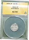 yɔi/iۏ؏tz AeB[NRC RC   [] Australia 3 Pence 1934 ANACS AU-55 Almost Unc./Uncirculated Silver Coin *** Nice