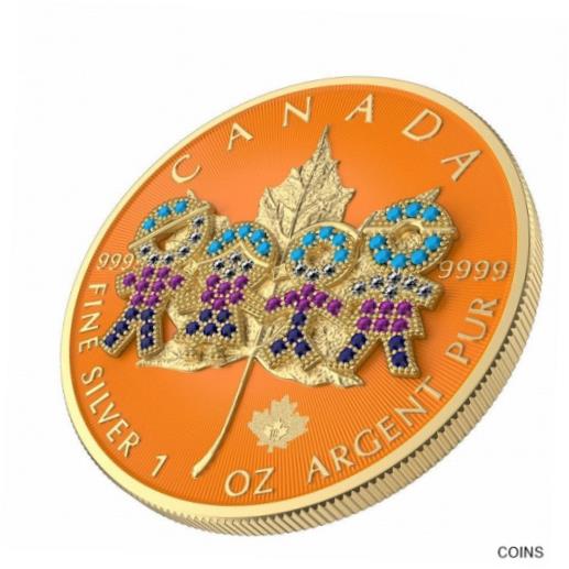 【極美品/品質保証書付】 アンティークコイン コイン 金貨 銀貨 [送料無料] Canada 2021 $5 Maple Leaf-Big Family Orange 1 Oz Silver Coin-