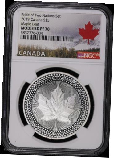 アンティークコイン コイン 金貨 銀貨  2019 Canada $5 1oz Silver Maple Leaf Pride Two Nations NGC Modified PF 70 Proof