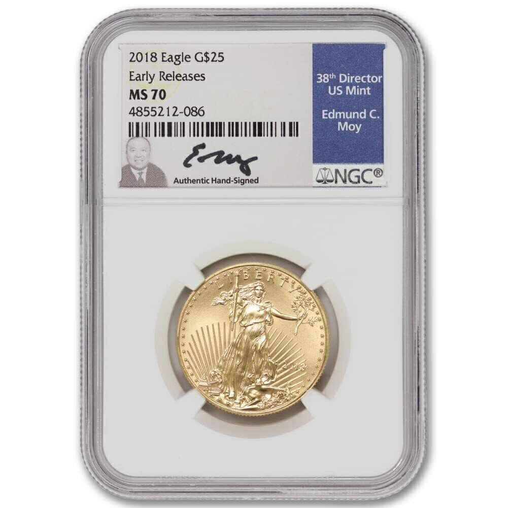 yɔi/iۏ؏tz AeB[NRC RC   [] 2018 $25 1/2 oz Gold American Eagle MS70 NGC Early Releases Coin w/ Moy Label