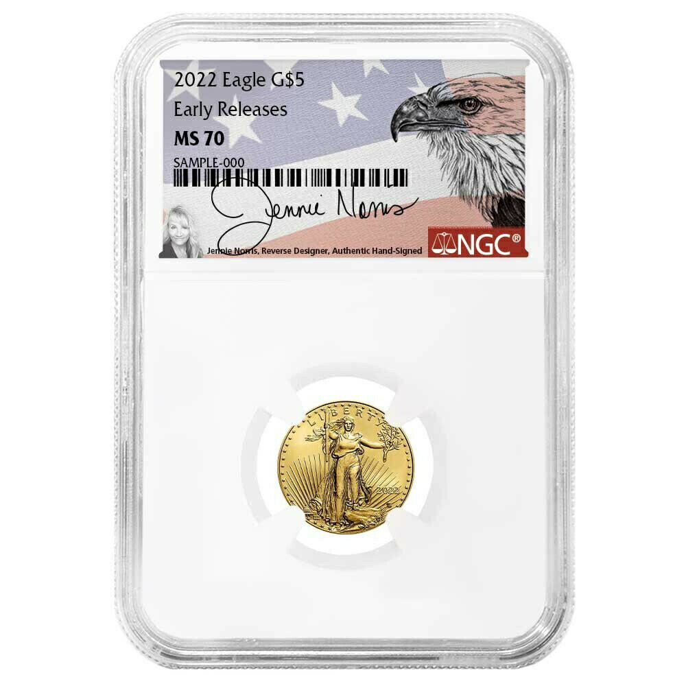 【極美品/品質保証書付】 アンティークコイン コイン 金貨 銀貨 送料無料 2022 5 American Gold Eagle 1/10 oz NGC MS70 ER Jennie Norris Eagle Signature La