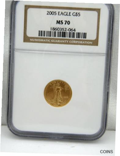 【極美品/品質保証書付】 アンティークコイン コイン 金貨 銀貨 [送料無料] 2005 1/10 oz $5 American Gold Eagle MS70 by NGC