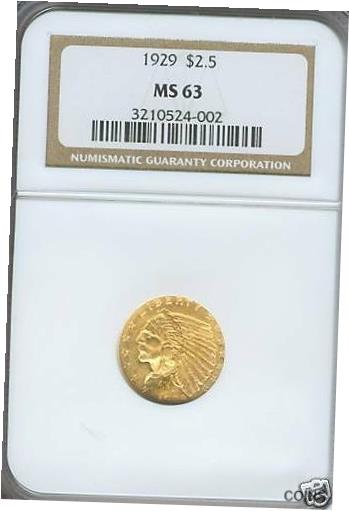 【極美品/品質保証書付】 アンティークコイン コイン 金貨 銀貨 [送料無料] 1929 $2.5 INDIAN GOLD COIN NGC Graded MS63 NICE MS-63 Certified !