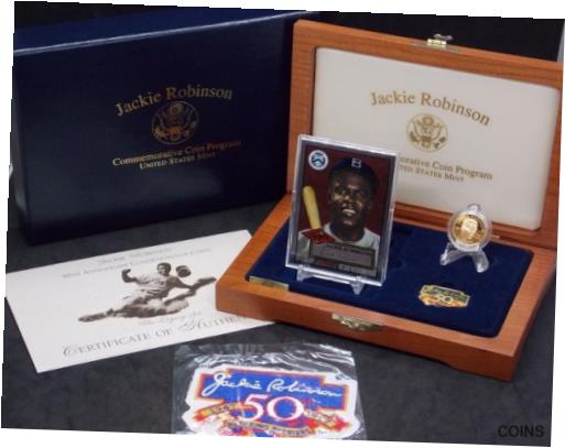 【極美品/品質保証書付】 アンティークコイン コイン 金貨 銀貨 [送料無料] 1997 W Jackie ROBINSON 50th Legacy Set $5 Gold PROOF Coin Patch Pin Box & COA