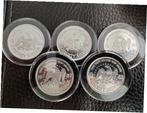  アンティークコイン コイン 金貨 銀貨  A-Mark Life Liberty Happiness 1983 - 1987 Silver 1oz x 5 Coins ( 5oz Total )