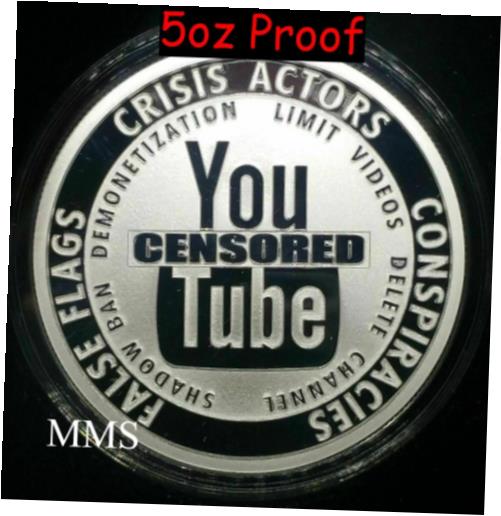【極美品/品質保証書付】 アンティークコイン コイン 金貨 銀貨 [送料無料] 2022 5oz YouTube Censored Proof Silver Shield InfoIndCom #1 You Tube