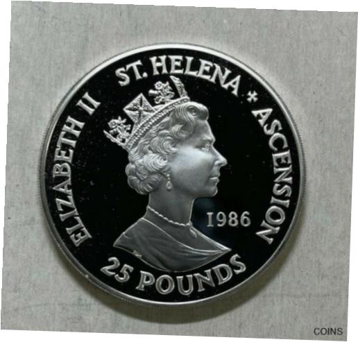 【極美品/品質保証書付】 アンティークコイン コイン 金貨 銀貨 送料無料 1986 5Oz 999 Silver St Helena Ascension 25 Pound Proof Napoleon Bonaparte Coin