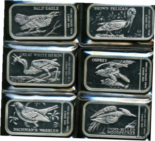 【極美品/品質保証書付】 アンティークコイン コイン 金貨 銀貨 [送料無料] Endangered Species Series 1oz Silver Art Bar Lot of 6 National Audubon Society