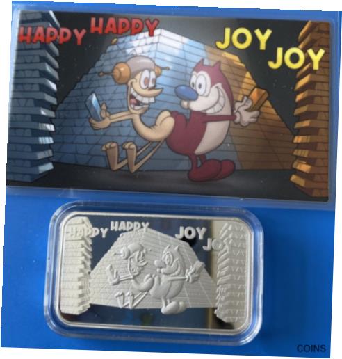 【極美品/品質保証書付】 アンティークコイン コイン 金貨 銀貨 送料無料 Ren and Stimpy Nickelodeon Cartoon 1 oz Horny For Silver Art Bar Rare Mintage 50-