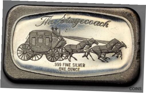  アンティークコイン コイン 金貨 銀貨  THE STAGECOACH Vintage 1oz .999 Fine SILVER Bar Madison Mint Nice Proof (B573)