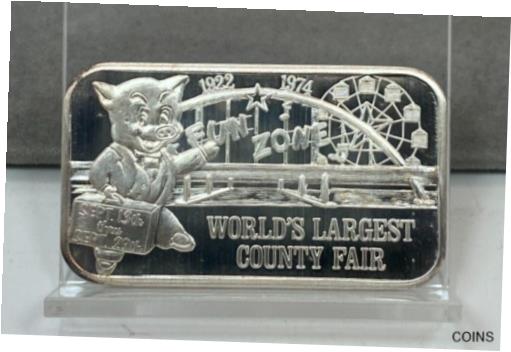 【極美品/品質保証書付】 アンティークコイン コイン 金貨 銀貨 [送料無料] 1974 L.A. County Fair Official Souvenir ~ FUN ZONE ~ 1oz 999 Fine Silver Bar