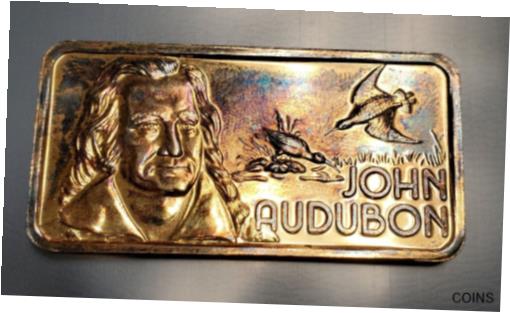【極美品/品質保証書付】 アンティークコイン コイン 金貨 銀貨 [送料無料] John Audubon 1oz .999 Silver Art Bar GP Hamilton Mint Greatest Americans Toned