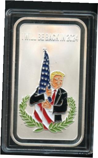 【極美品/品質保証書付】 アンティークコイン コイン 金貨 銀貨 送料無料 Trump I Will Be Back in 2024 Hugging The Flag 1OZ .999 silver Bar Donald Trump