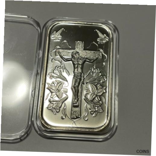  アンティークコイン コイン 金貨 銀貨  Jesus On Cross Religious Lord God 1 Troy Oz .999 Fine Silver Ingot Bar Medal 999