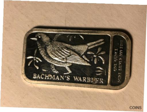 【極美品/品質保証書付】 アンティークコイン コイン 金貨 銀貨 [送料無料] National Audubon Society Bachman's Warbler 1 Ounce .999 Silver Art Bar