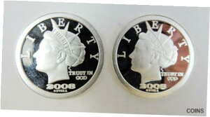 2- 1/10 オンス .999 シルバー リバティ、$5 コイン、1998-2008 周年記念。法定通貨ではありません #J32- 1/10 ozt .999 Silver Liberty, $5 Coin, 1998-2008 Anniv. Not Legal Tender #J3