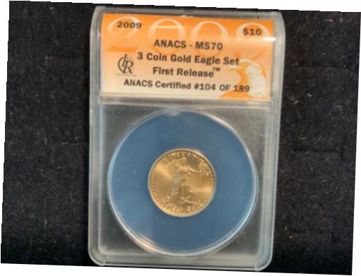 【極美品/品質保証書付】 アンティークコイン コイン 金貨 銀貨 送料無料 2009 10 from 3 Coin Gold Eagle Set MS 70 ANACS First Release 1/4