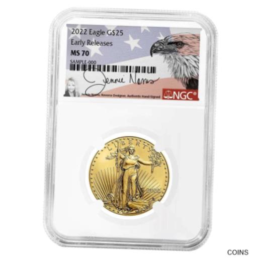 【極美品/品質保証書付】 アンティークコイン コイン 金貨 銀貨 送料無料 2022 25 American Gold Eagle 1/2 oz NGC MS70 ER Jennie Norris Eagle Signature La