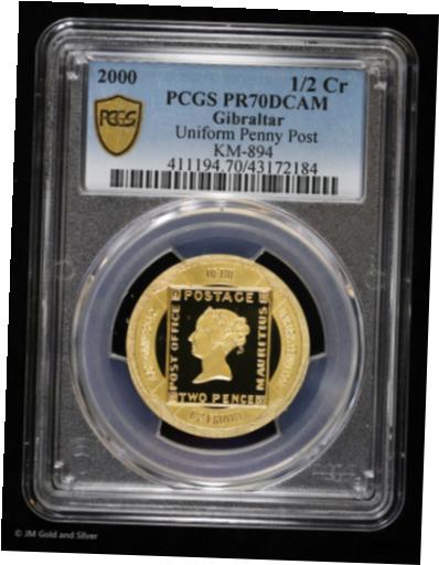  アンティークコイン 金貨 2000 Gibraltar Uniform Penny Post Gold 1/2 Crown PCGS PR 70 DCAM | KM-894  #got-wr-011924-1018