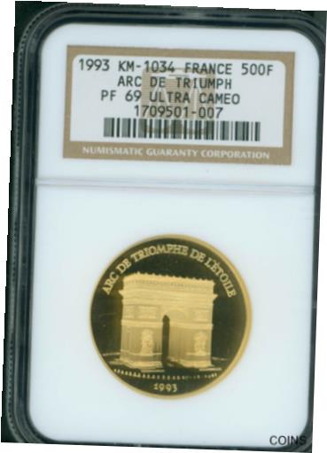  アンティークコイン 金貨 1993 ARC DE TRIUMPH TRIOMPHE 500-F FRANCS 70-ECUS GOLD NGC PF69 PR69 FRANCE RARE  #got-wr-011924-1302