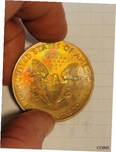  アンティークコイン コイン 金貨 銀貨  2016 AMERICAN SILVER EAGLE ASE GOLD TONED RAINBOW BU CONDITION DETAILED COIN-