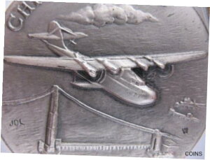 ڶ/ʼݾڽա ƥ    [̵] 1+OZ. LONGINES .925 STERLING SILVER 1935 CHINA CLIPPER 3D HIGH RELIEF COIN+GOLD