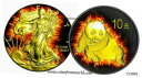 アメリカ 2014 アメリカン シルバー イーグル 中国 2015 パンダ バーニング コイン セット シルバー コインUSA 2014 American Silver Eagle CHINA 2015 Panda Burning Coin Set Silver Coin