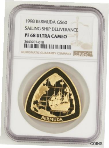 【極美品/品質保証書付】 アンティークコイン 金貨 Bermuda 1998 1 Oz Gold Proof Triangular $60 Coin NGC PF68 Ultra Cam Sailing Ship [送料無料] #gct-wr-011926-882