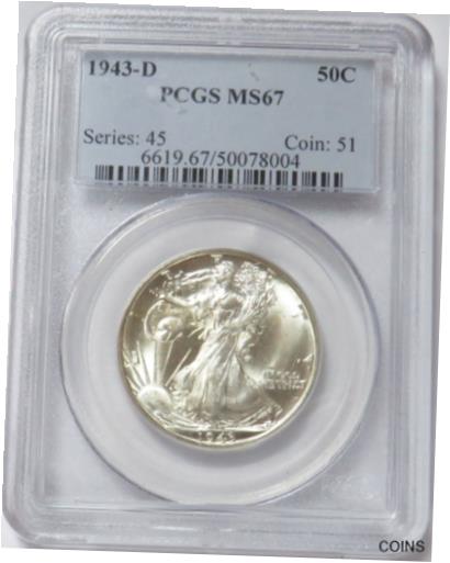 【極美品/品質保証書付】 アンティークコイン コイン 金貨 銀貨 [送料無料] 1943 D USA WALKING LIBERTY HALF DOLLAR 50C WLH COIN PCGS MINT STATE 67