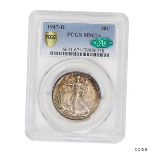 【極美品/品質保証書付】 アンティークコイン 銀貨 1947-D 50c Silver Walking Liberty PCGS MS67+ CAC Certified Half Dollar Gem Coin [送料無料] #sct-wr-012034-6453