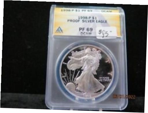楽天金銀プラチナ　ワールドリソース【極美品/品質保証書付】 アンティークコイン 銀貨 1998-P American Silver Eagle Proof. ANACS Certified PF-69, Store Sale #01665 [送料無料] #sof-wr-012095-2002