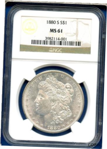 【極美品/品質保証書付】 アンティークコイン 銀貨 1880 S NGC MS61 Morgan Dollar Silver $1 US Mint Coin 1880-S MS-61 Semi PL [送料無料] #sct-wr-012096-3115