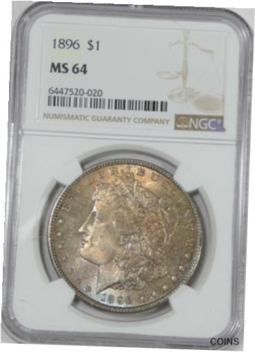 ڶ/ʼݾڽա ƥ    [̵] Original Old Bag Toning on this 1896 Morgan Silver Dollar CERTIFIED NGC MS 64