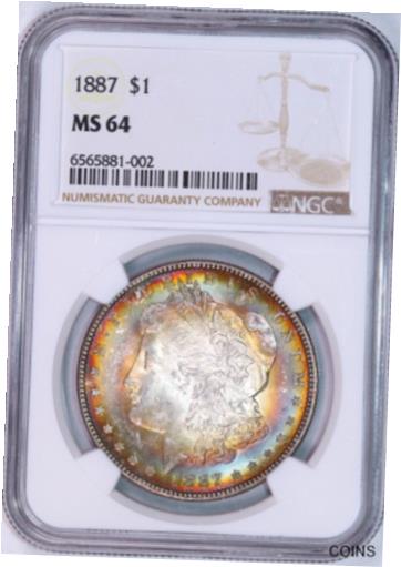 ڶ/ʼݾڽա ƥ    [̵] 1887 Morgan Silver Dollar | NGC MS64 | Rainbow Banded Obv &Rev Toning