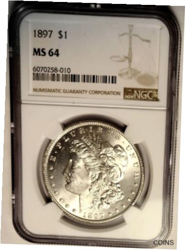 yɔi/iۏ؏tz AeB[NRC RC   [] CHOICE 1897 MORGAN SILVER DOLLAR NGC MS-64 EXQUISITE FROSTY GEM !!!