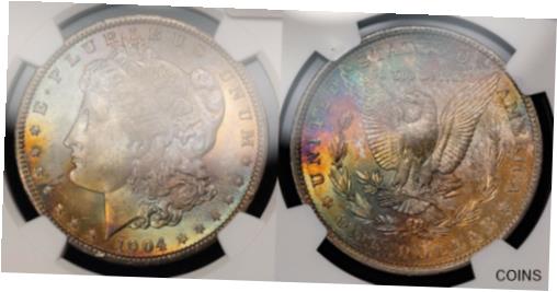【極美品/品質保証書付】 アンティークコイン コイン 金貨 銀貨 [送料無料] 1904-O $1 Morgan Silver Dollar - VAM-22A2 - PQ Rainbow Toning - NGC MS64 - B2099