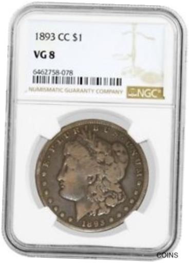  アンティークコイン コイン 金貨 銀貨  1893 CC Carson City $1 Morgan Silver Dollar NGC VG8 Circulated Key Date Coin