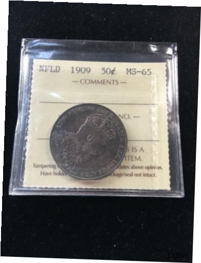 【極美品/品質保証書付】 アンティークコイン 硬貨 1909 ICCS Graded Newfoundland, Fifty Cent, **MS-65** [送料無料] #oof-wr-012123-1872 1