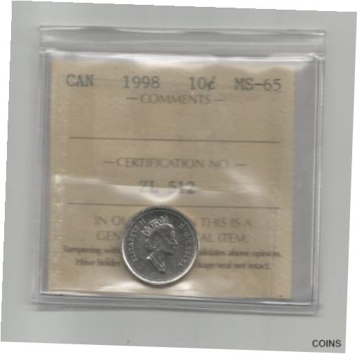 ڶ/ʼݾڽա ƥ    [̵] **1998** Canadian 10 Cents - ICCS MS-65