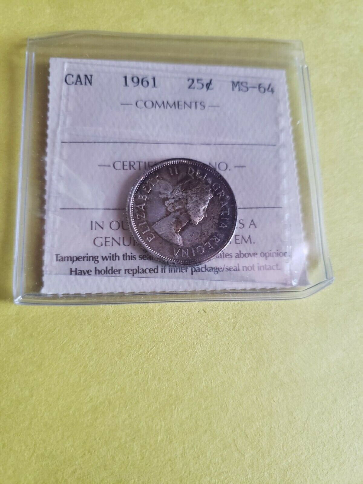  アンティークコイン コイン 金貨 銀貨  1961 CANADA TWENTY-FIVE CENTS- MS-64 -SIGNIFICANT TONING. ICCS GRADED