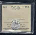 【極美品/品質保証書付】 アンティークコイン コイン 金貨 銀貨 [送料無料] 1947 Canada Ten Cents - ICCS MS-64 Cert#XQQ105