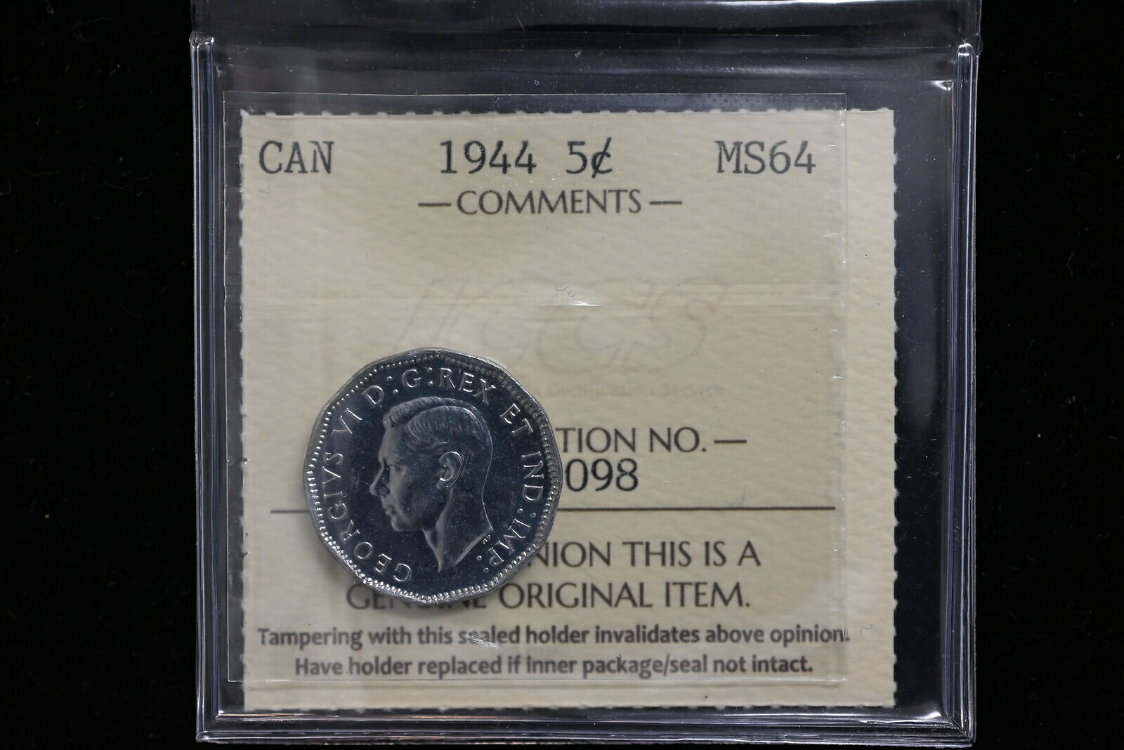 yɔi/iۏ؏tz AeB[NRC RC   [] 1944 Canada. 5 Cents. ICCS Graded MS-64. (XWJ098)