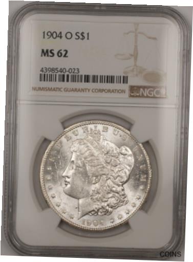 【極美品/品質保証書付】 アンティークコイン 銀貨 1904-O Morgan Silver Dollar $1 Coin NGC MS-62 (14b) [送料無料] #sct-wr-012126-..