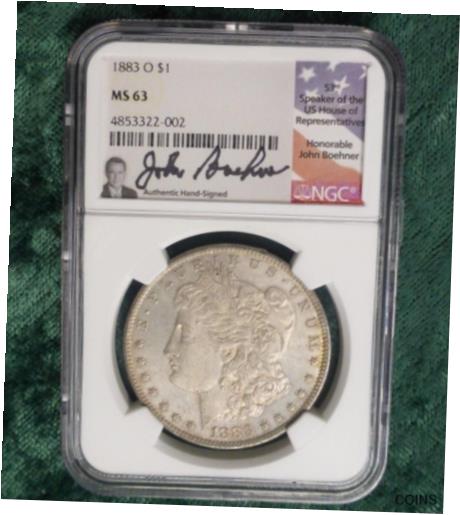  アンティークコイン コイン 金貨 銀貨  1883 O NGC MS 63 Morgan Silver Dollar, Honorable John Boehner Autographed Label