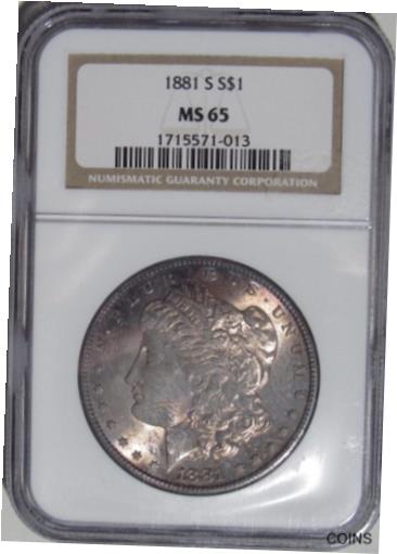 1881 - S モーガン シルバー ダラー NGC MS65 BU トーン #17741881 - S Morgan Silver Dollar NGC MS65 BU Toned #1774